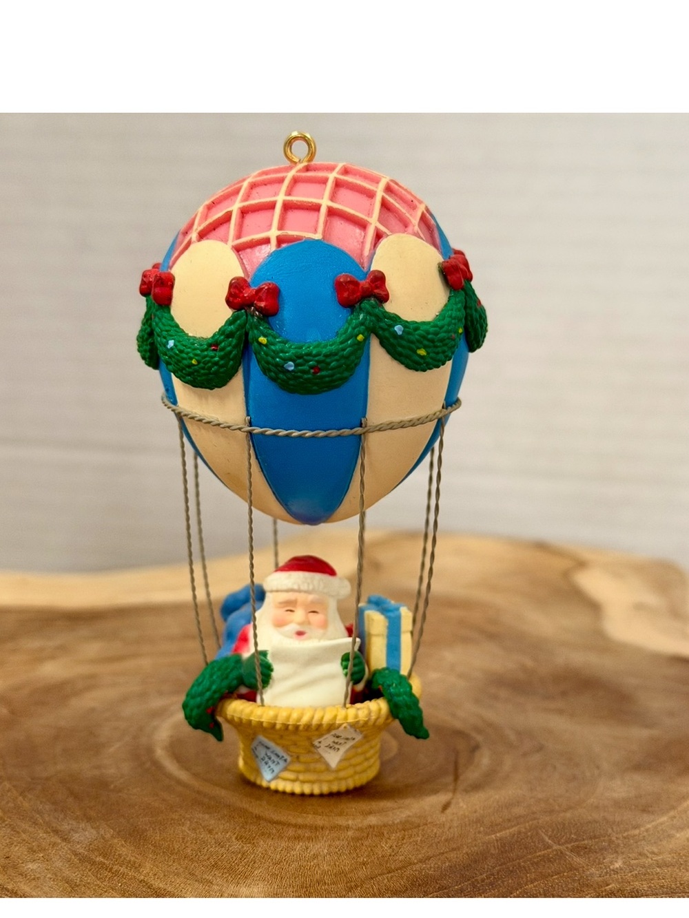 Vintage Christmas Ornament 1992 NOMA Santa Hot Air Balloon Dear Santa Wish List